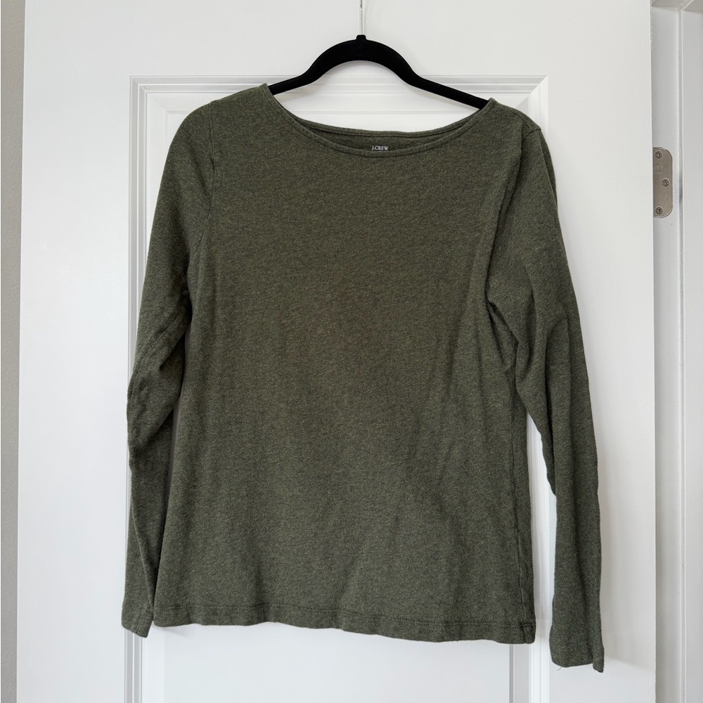 J. Crew Olive Crewneck Long Sleeve Top